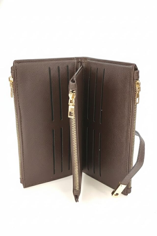 KADIN TOKALI PARA VE KART BÖLMELİ ŞIK EL CÜZDANI ACI KAHVE