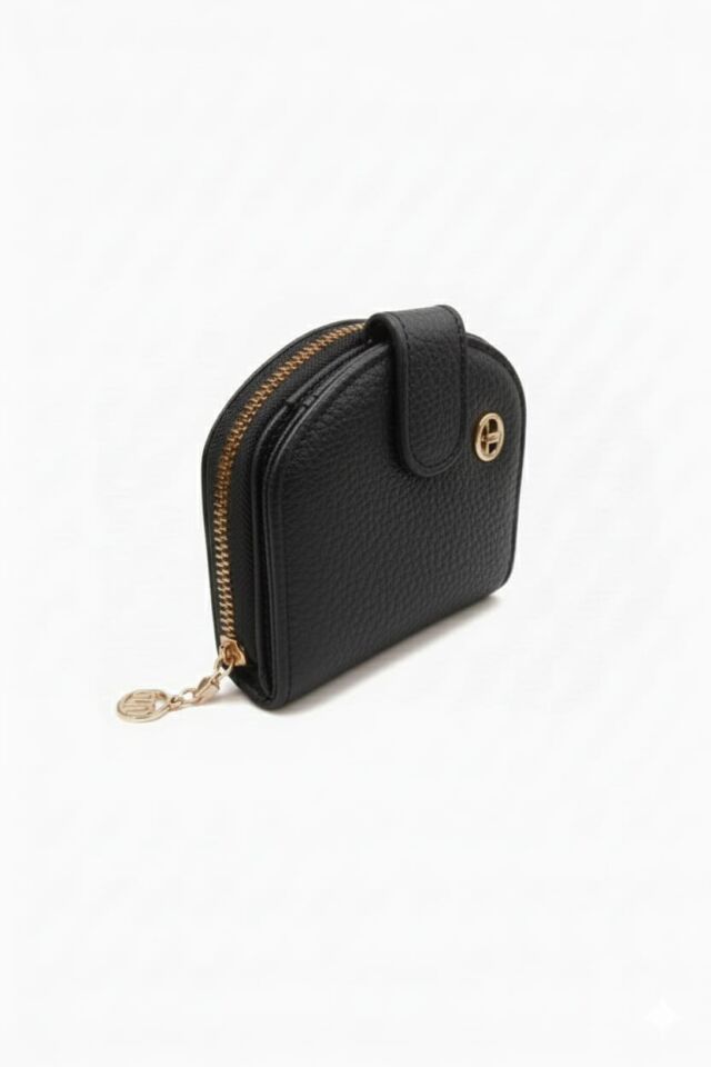 KADIN ÇITÇITLI PARA VE KART BÖLMELİ MİNİ CÜZDAN SİYAH