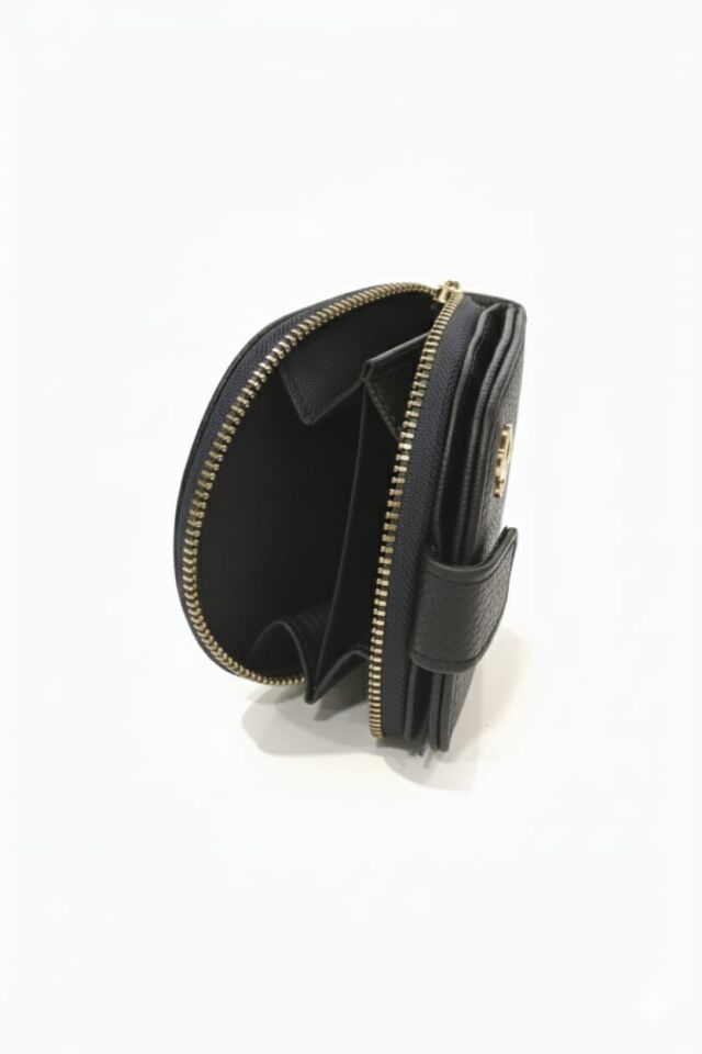 KADIN ÇITÇITLI PARA VE KART BÖLMELİ MİNİ CÜZDAN SİYAH