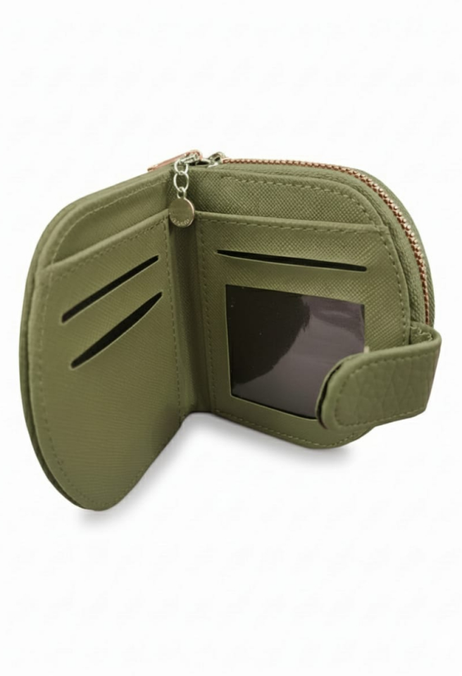 KADIN ÇITÇITLI PARA VE KART BÖLMELİ MİNİ CÜZDAN HAKİ