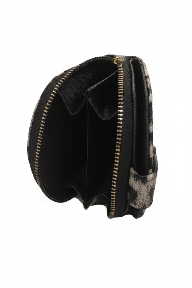 KADIN ÇITÇITLI PARA VE KART BÖLMELİ MİNİ CÜZDAN SİYAH LEOPAR