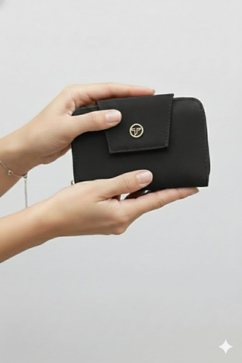 KADIN SÜET KAPAKLI FERMUARLI CÜZDAN SİYAH