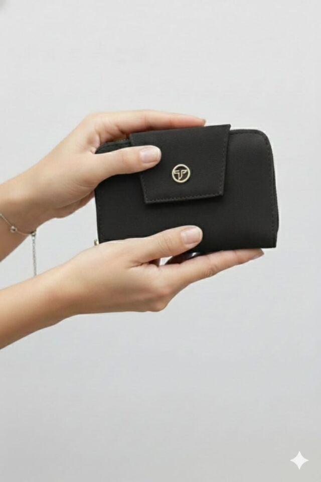 KADIN SÜET KAPAKLI FERMUARLI CÜZDAN SİYAH