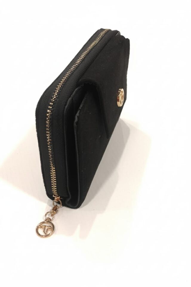 KADIN SÜET KAPAKLI FERMUARLI CÜZDAN SİYAH