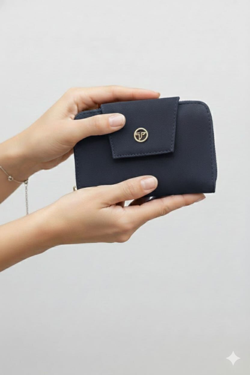 KADIN SÜET KAPAKLI FERMUARLI CÜZDAN LACİVERT