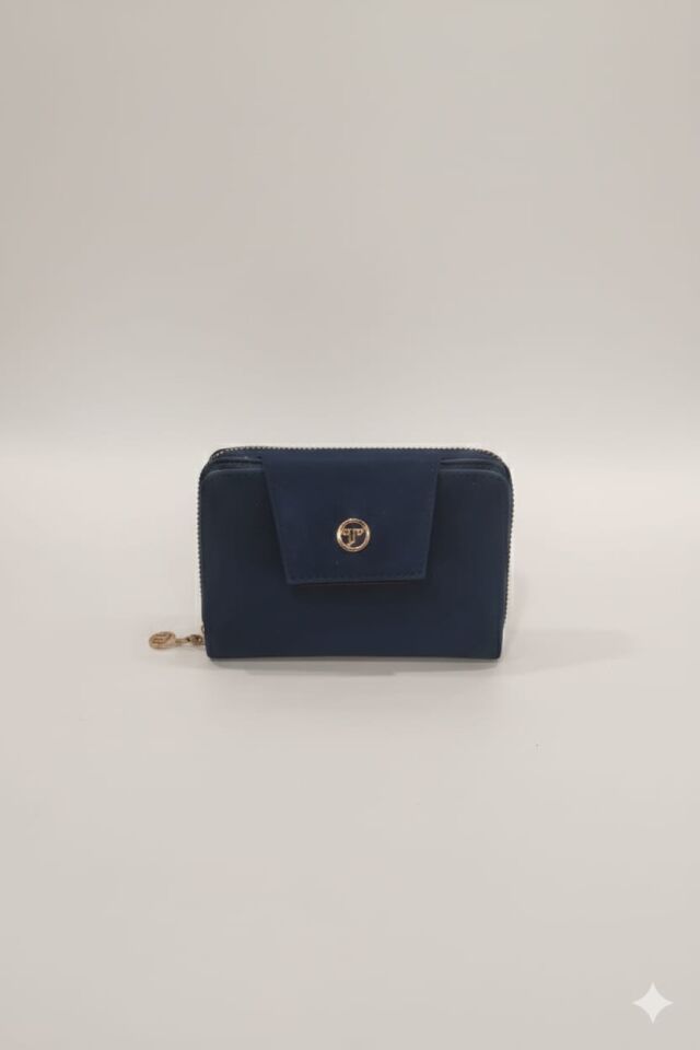 KADIN SÜET KAPAKLI FERMUARLI CÜZDAN LACİVERT