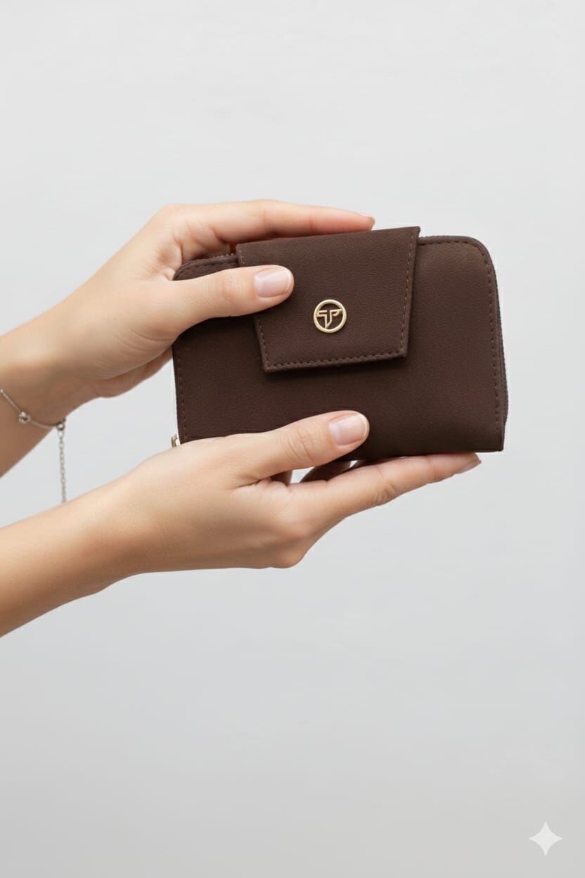 KADIN SÜET KAPAKLI FERMUARLI CÜZDAN ACI KAHVE