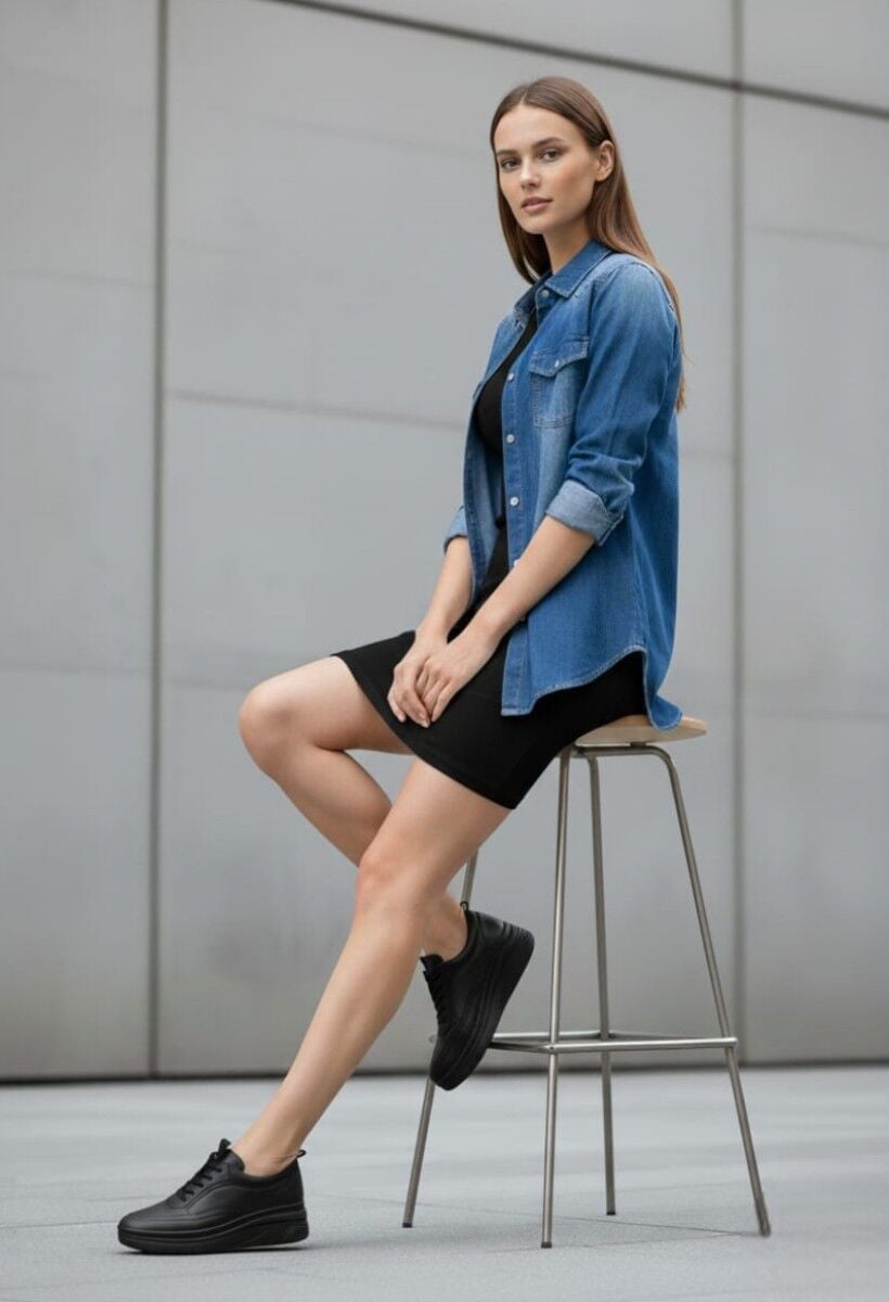 KADIN HAKİKİ DERİ COMFORT ORTOPEDİK TABANLI AKILLI BAĞCIKLI GÜNLÜK AYAKKABI SİYAH - 40