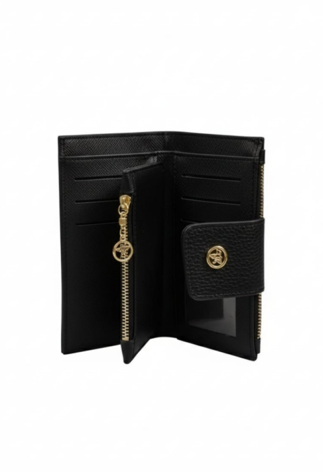 KADIN ORTA BOY FERMUARLI LOGO DETAYLI KART BÖLMELİ ŞIK CÜZDAN SİYAH