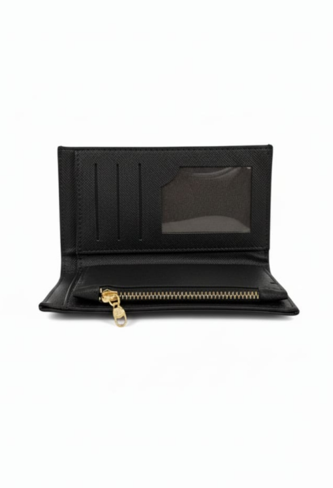 KADIN ORTA BOY FERMUARLI LOGO DETAYLI KART BÖLMELİ ŞIK CÜZDAN SİYAH