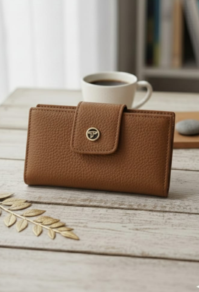 KADIN ORTA BOY FERMUARLI LOGO DETAYLI KART BÖLMELİ ŞIK CÜZDAN TABA