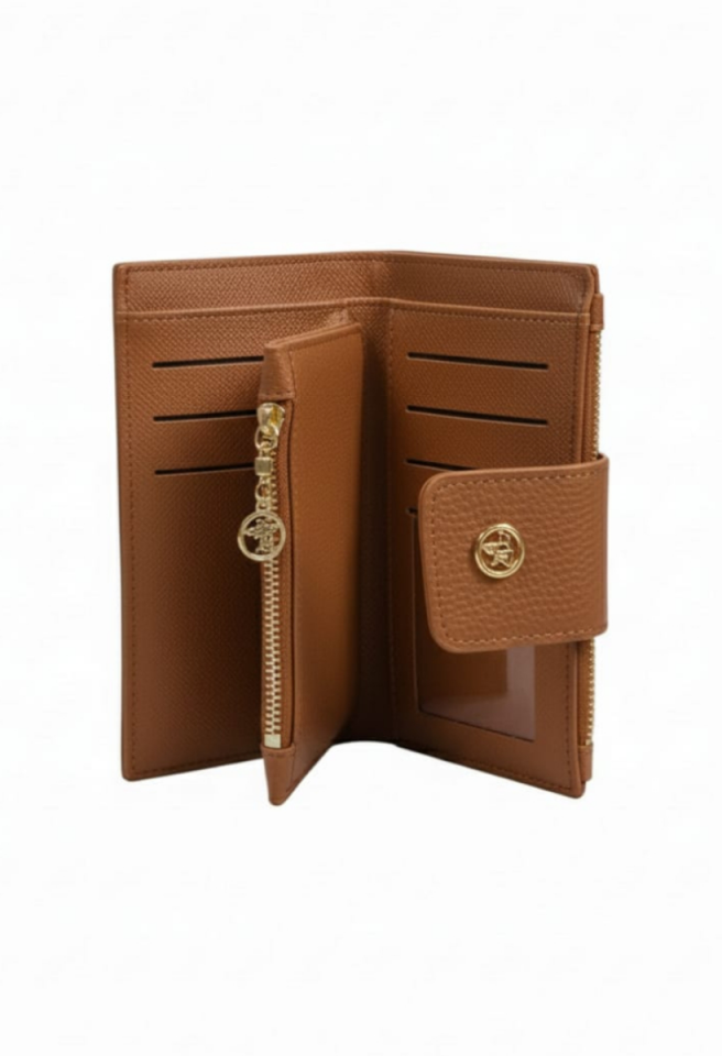 KADIN ORTA BOY FERMUARLI LOGO DETAYLI KART BÖLMELİ ŞIK CÜZDAN TABA