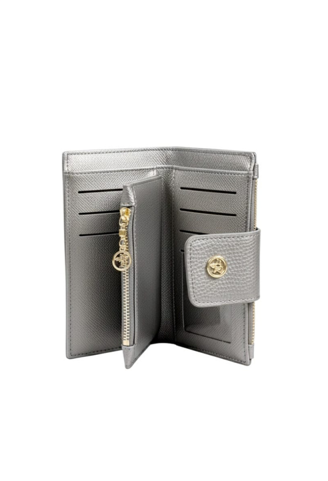 KADIN ORTA BOY FERMUARLI LOGO DETAYLI KART BÖLMELİ ŞIK CÜZDAN GRİ