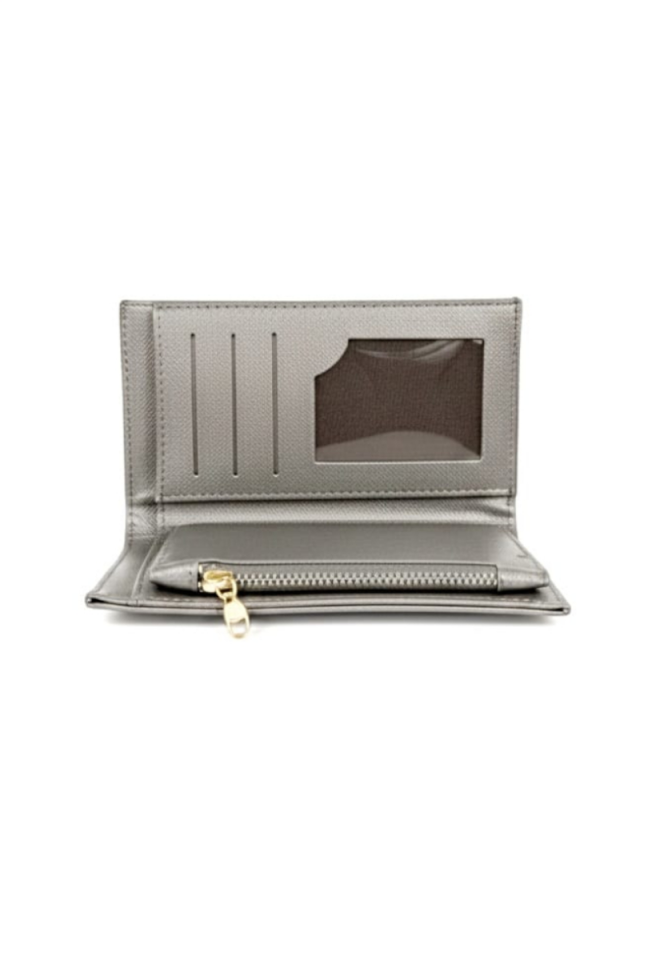 KADIN ORTA BOY FERMUARLI LOGO DETAYLI KART BÖLMELİ ŞIK CÜZDAN GRİ