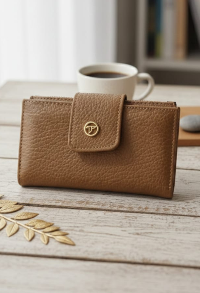 KADIN ORTA BOY FERMUARLI LOGO DETAYLI KART BÖLMELİ ŞIK CÜZDAN VİZON