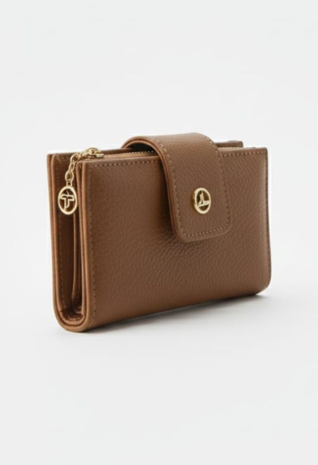 KADIN ORTA BOY FERMUARLI LOGO DETAYLI KART BÖLMELİ ŞIK CÜZDAN VİZON