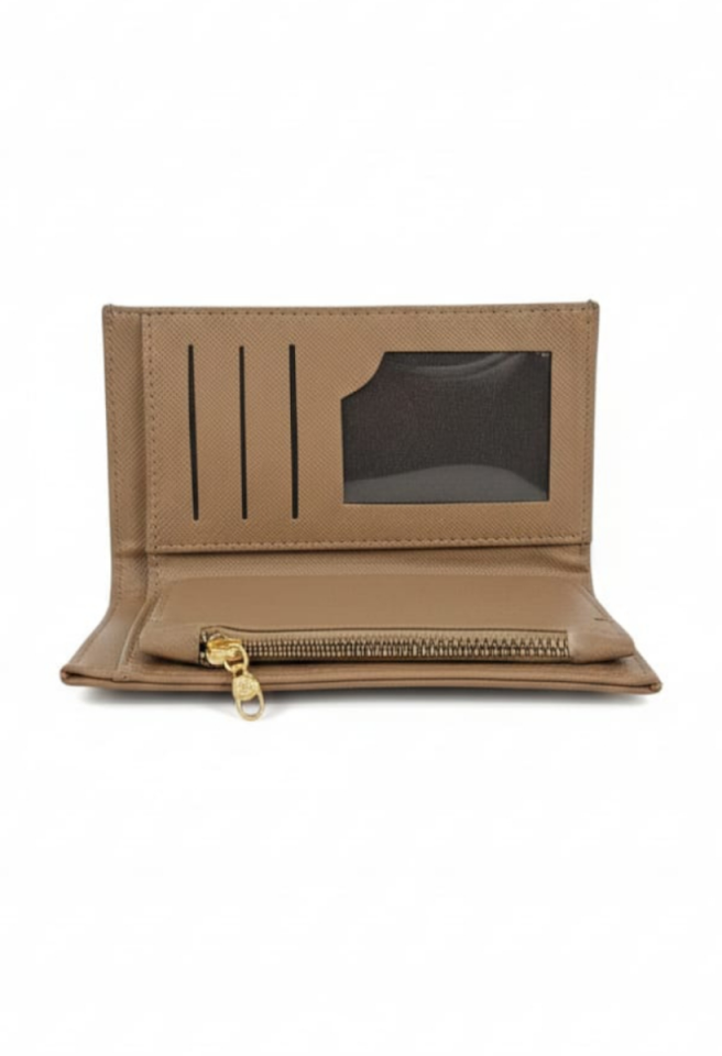 KADIN ORTA BOY FERMUARLI LOGO DETAYLI KART BÖLMELİ ŞIK CÜZDAN VİZON