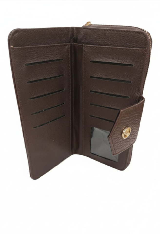 KADIN KALIN KAPAKLI FERMUARLI KARTLIK CÜZDAN ACI KAHVE