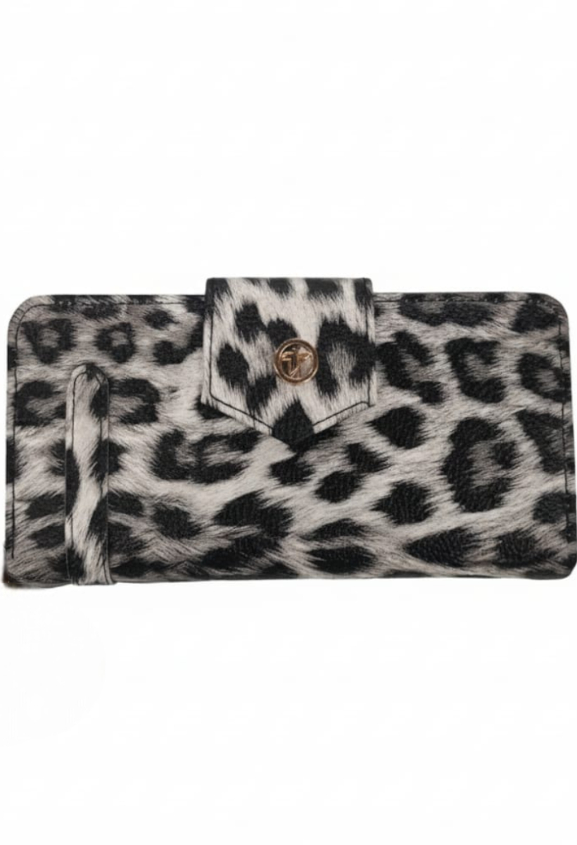 KADIN KALIN KAPAKLI FERMUARLI KARTLIK CÜZDAN SİYAH LEOPAR