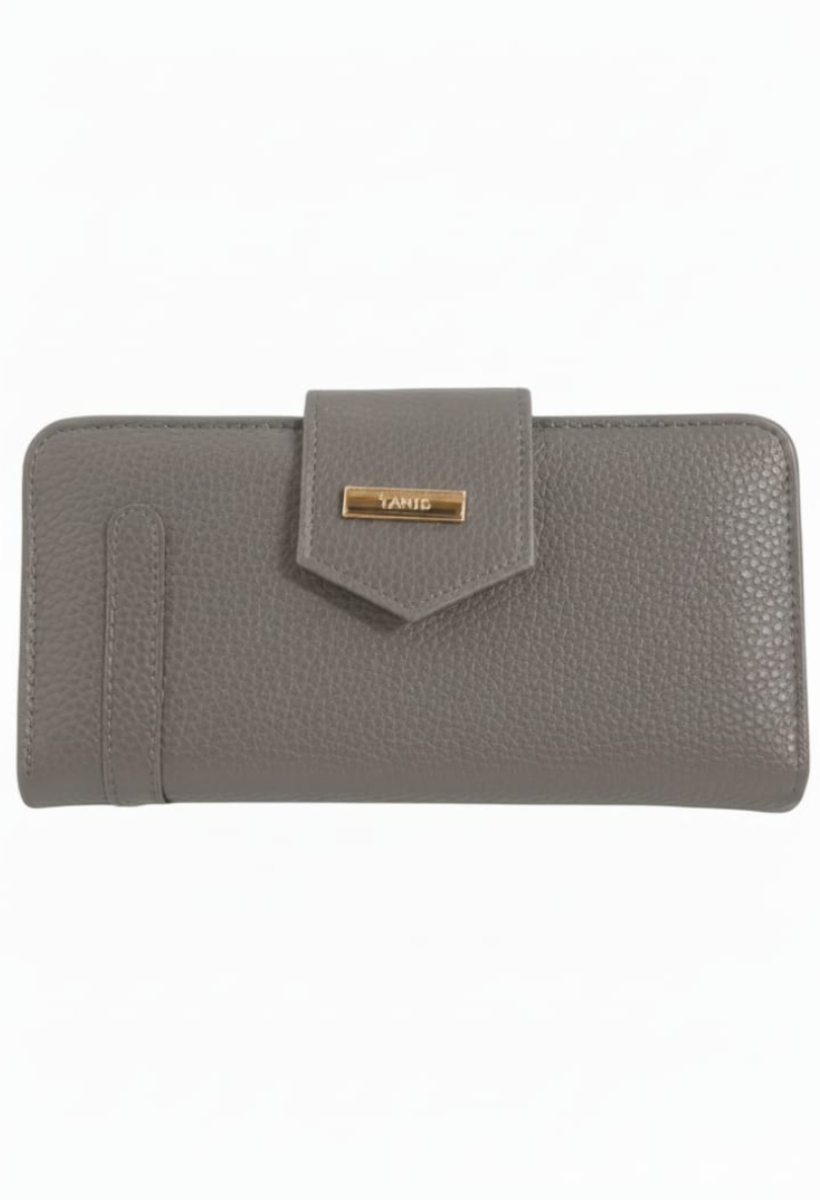 KADIN TOKALI VE FERMUARLI YATAY CÜZDAN FÜME