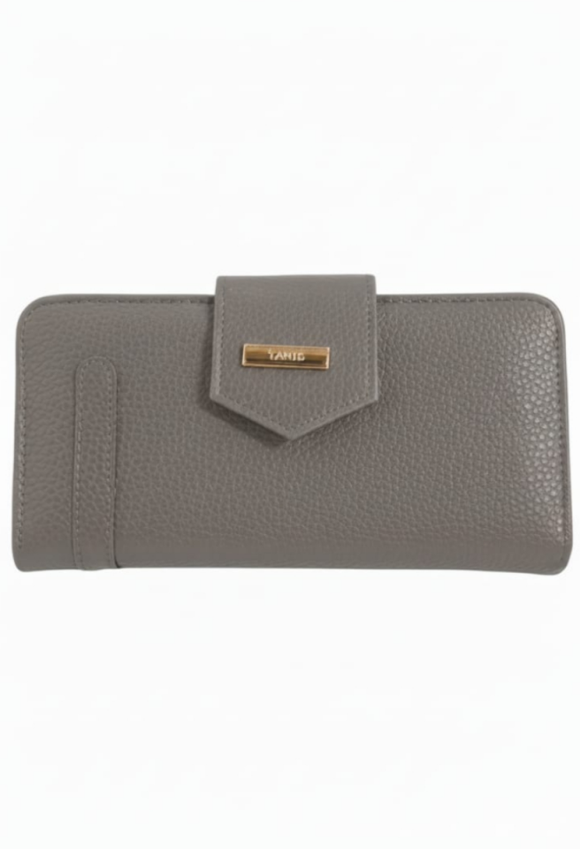 KADIN TOKALI VE FERMUARLI YATAY CÜZDAN FÜME