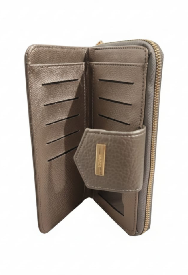 KADIN TOKALI VE FERMUARLI YATAY CÜZDAN FÜME