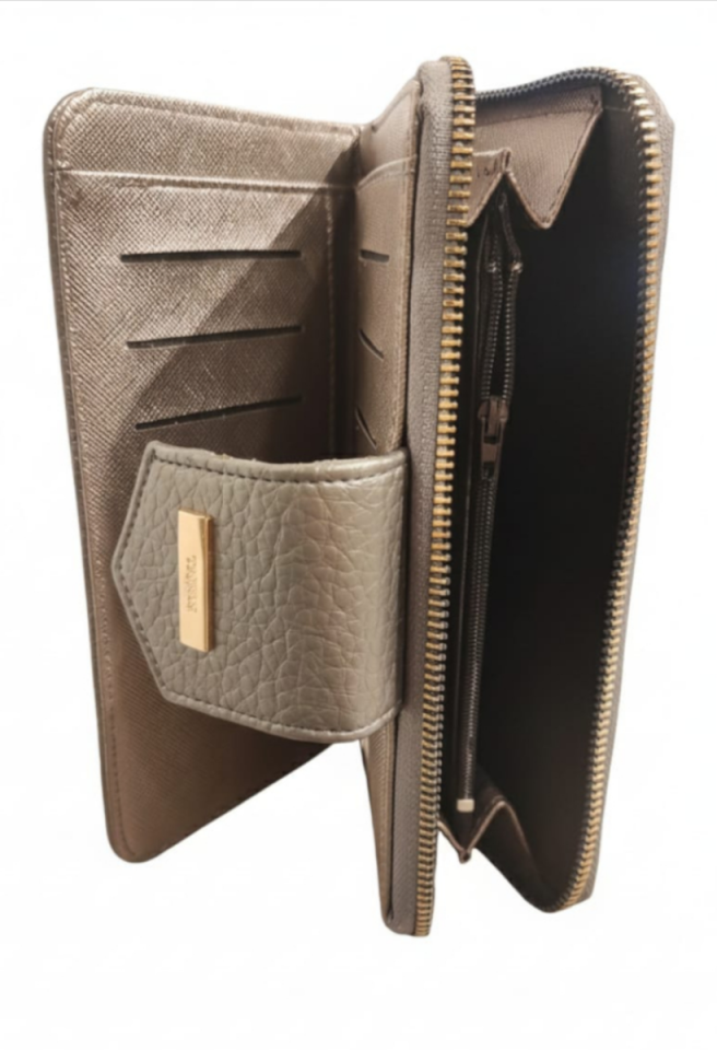 KADIN TOKALI VE FERMUARLI YATAY CÜZDAN FÜME