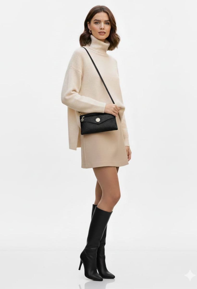 KADIN ORTA BOY CÜZDAN PORTFÖY VE ÇANTA SİYAH