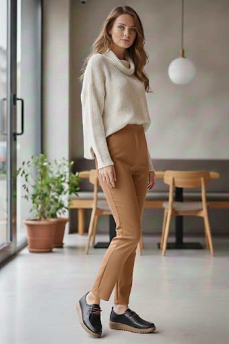 KADIN HAKİKİ DERİ ORTOPEDİK TABANLI AKILLI BAĞCIKLI CASUAL AYAKKABI 40 - SİYAH/TABA