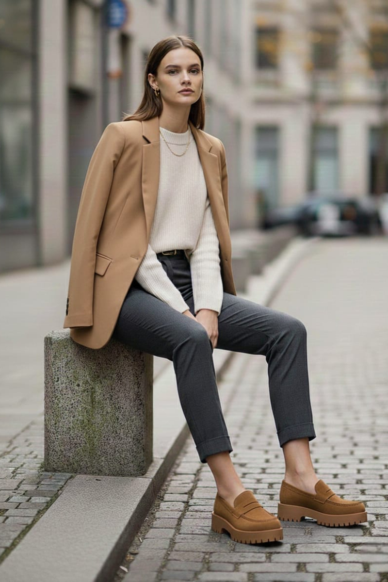 KADIN RAHAT ŞIK LOAFER AYAKKABI TABA SÜET - 40