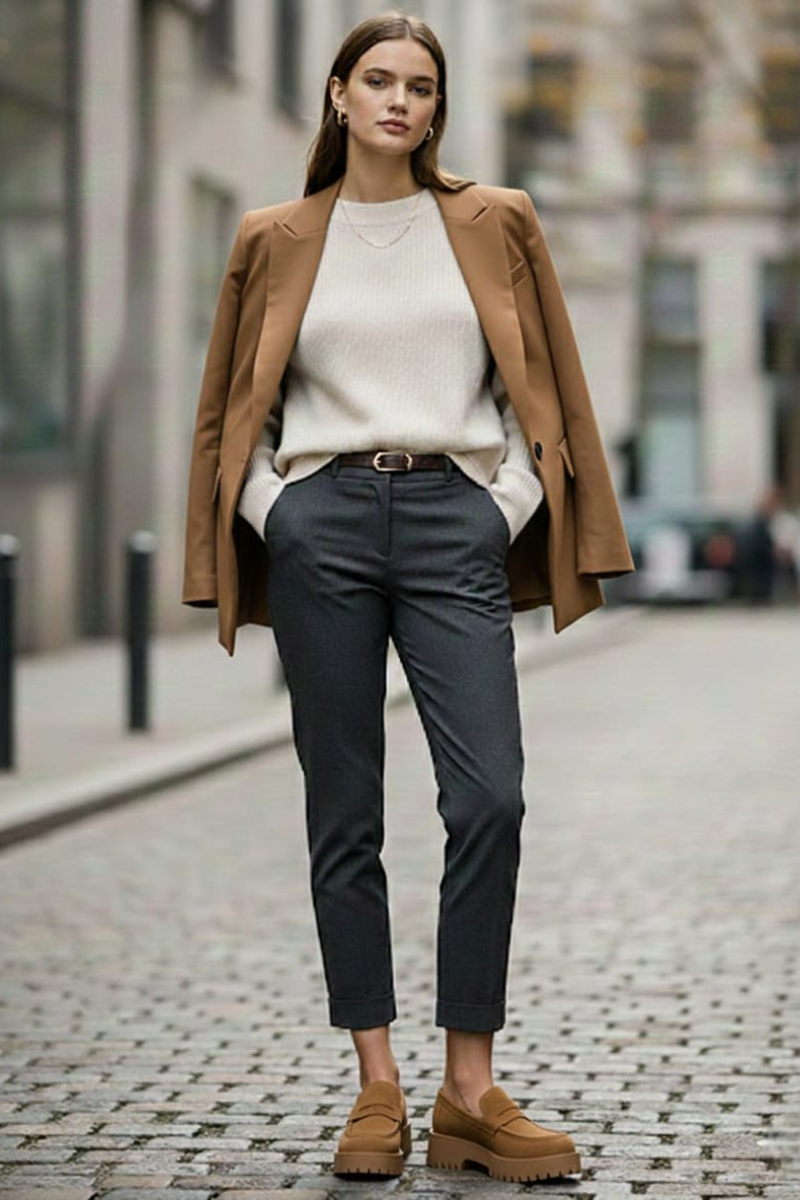 KADIN RAHAT ŞIK LOAFER AYAKKABI TABA SÜET - 40