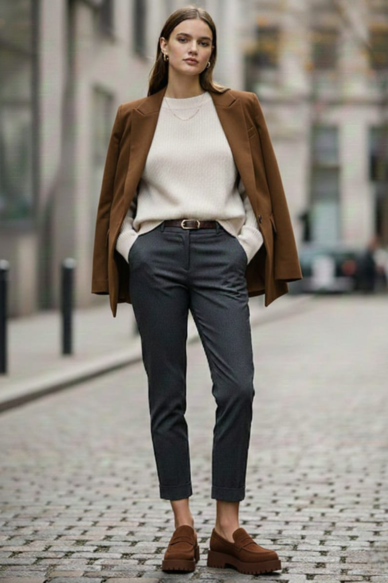 KADIN RAHAT ŞIK LOAFER AYAKKABI KAHVERENGİ SÜET - 40