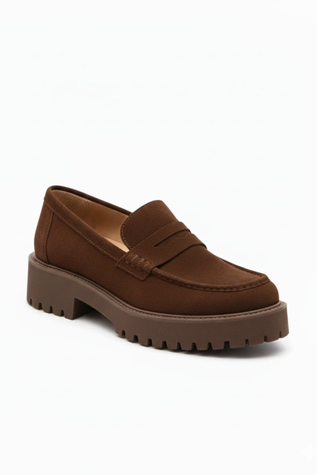 KADIN RAHAT ŞIK LOAFER AYAKKABI KAHVERENGİ SÜET - 40