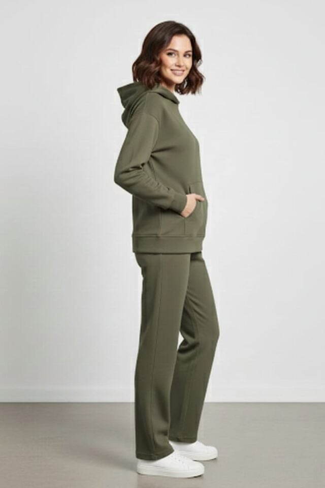 KADIN KAPÜŞONLU ALT ÜST EŞOFMAN TAKIM XL - KOYU YEŞİL