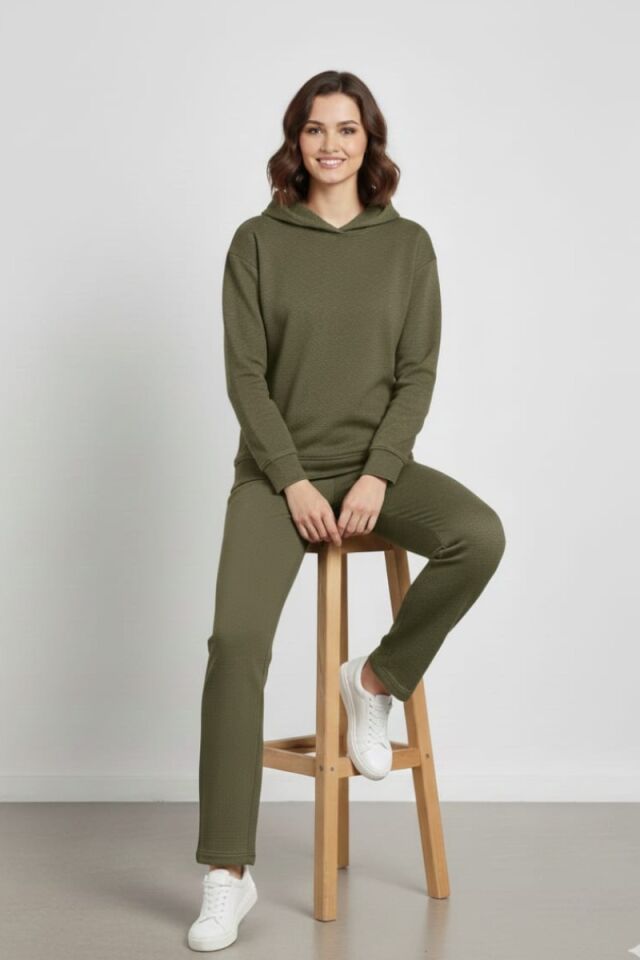 KADIN KAPÜŞONLU ALT ÜST EŞOFMAN TAKIM XL - KOYU YEŞİL