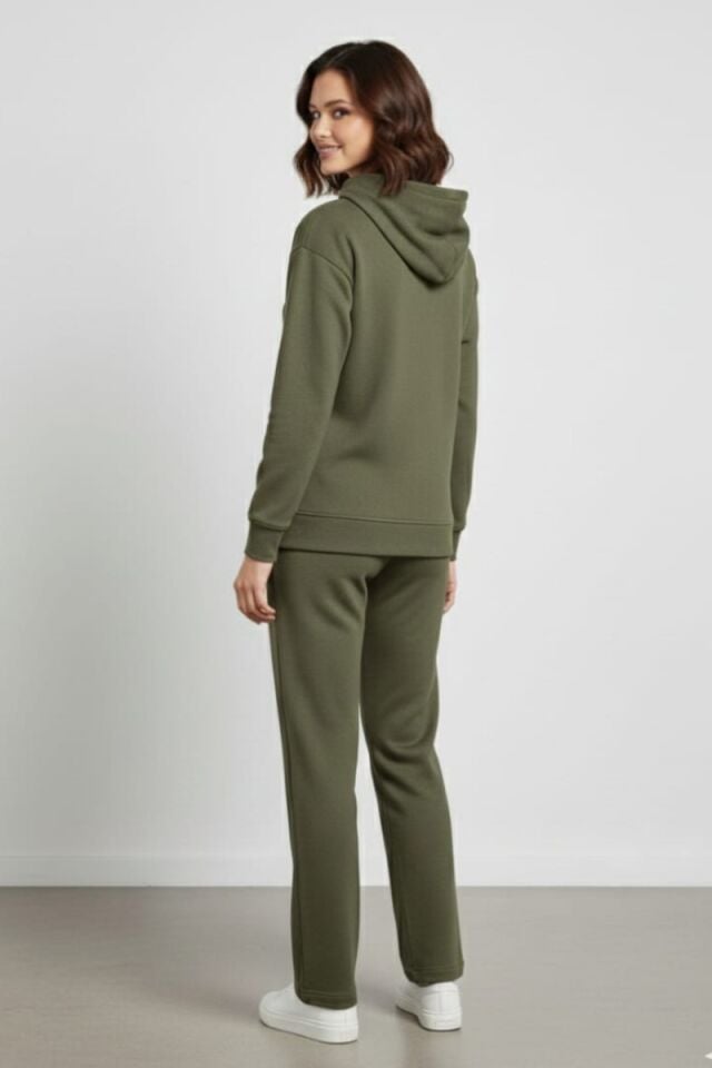 KADIN KAPÜŞONLU ALT ÜST EŞOFMAN TAKIM XL - KOYU YEŞİL