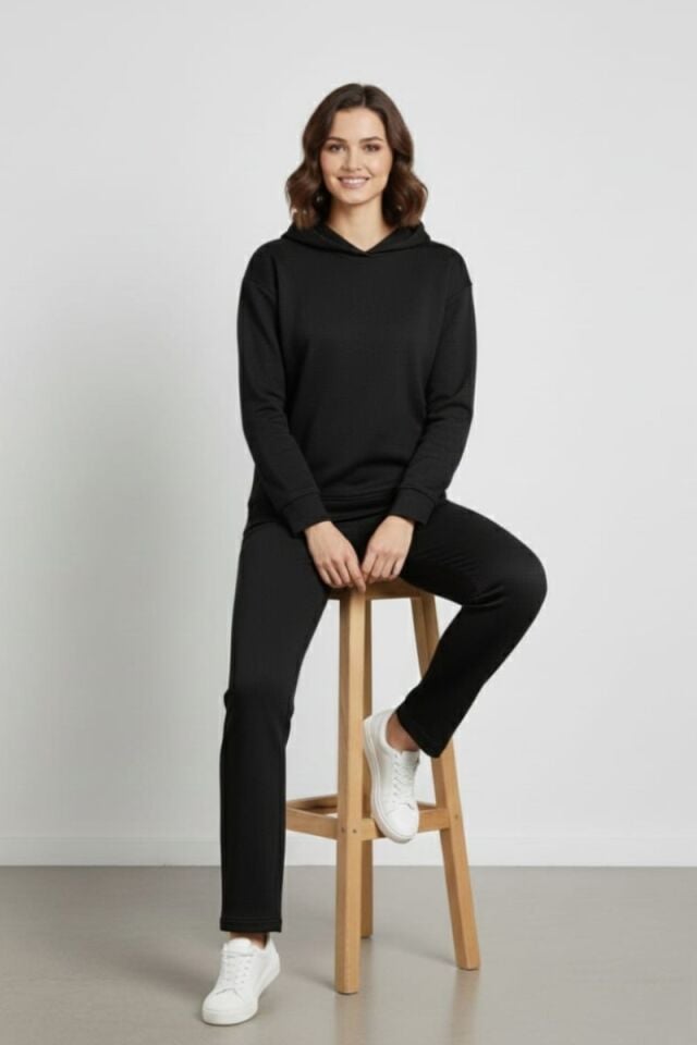 KADIN KAPÜŞONLU ALT ÜST EŞOFMAN TAKIM XL - SİYAH