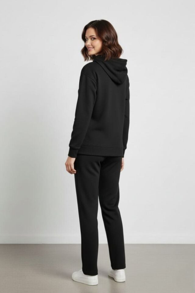 KADIN KAPÜŞONLU ALT ÜST EŞOFMAN TAKIM XL - SİYAH