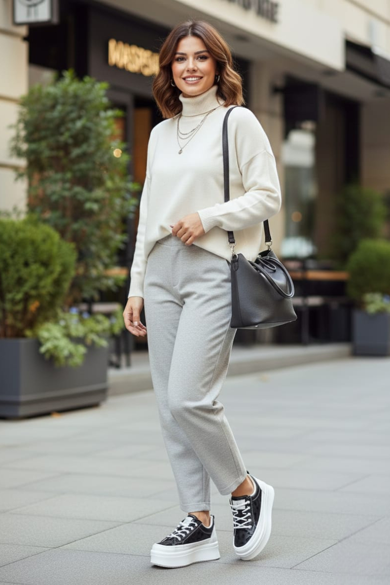 KADIN LEOPAR DESENLİ KALIN TABANLI RAHAT ŞIK SNEAKER SPOR AYAKKABI 40 - SİYAH/BEYAZ