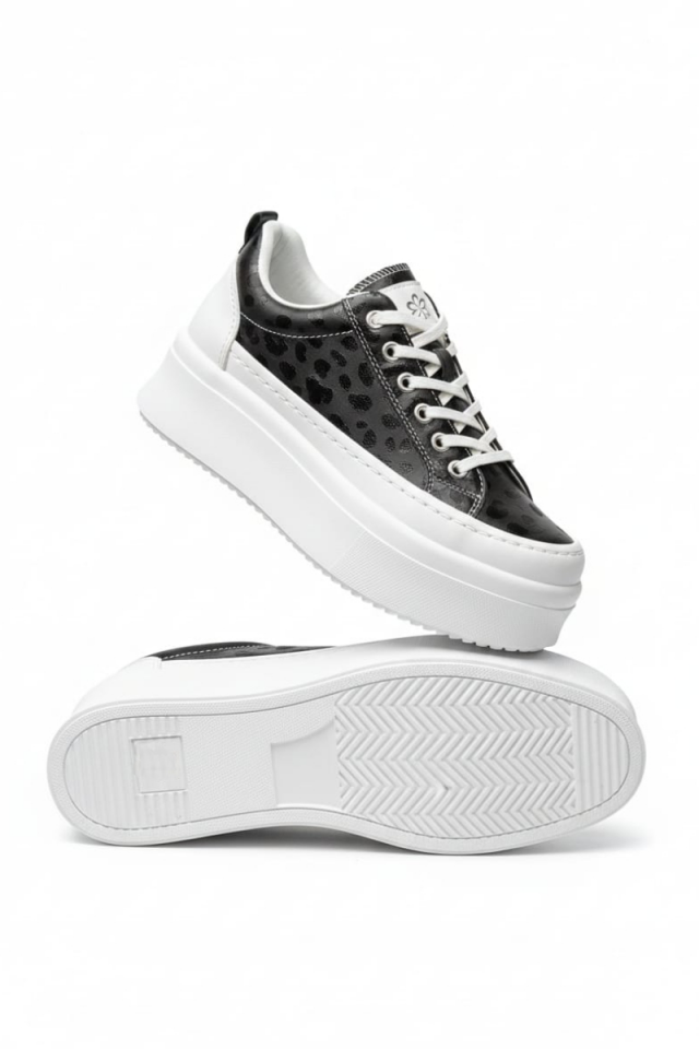 KADIN LEOPAR DESENLİ KALIN TABANLI RAHAT ŞIK SNEAKER SPOR AYAKKABI 40 - SİYAH/BEYAZ