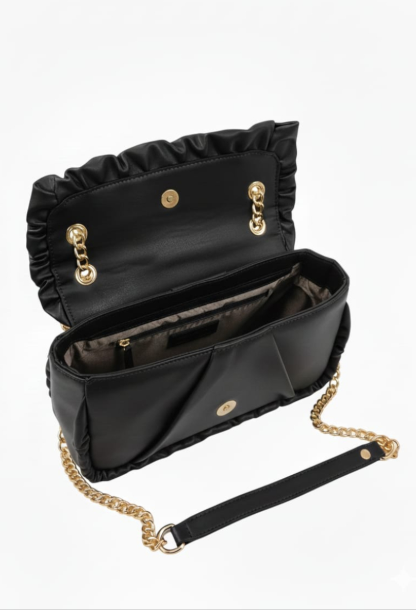 KADIN SARI ZİNCİR DETAYLI ASANSÖR SAPLI ÇANTA SİYAH