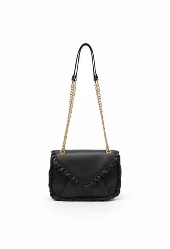 KADIN SARI ZİNCİR DETAYLI ASANSÖR SAPLI ÇANTA SİYAH