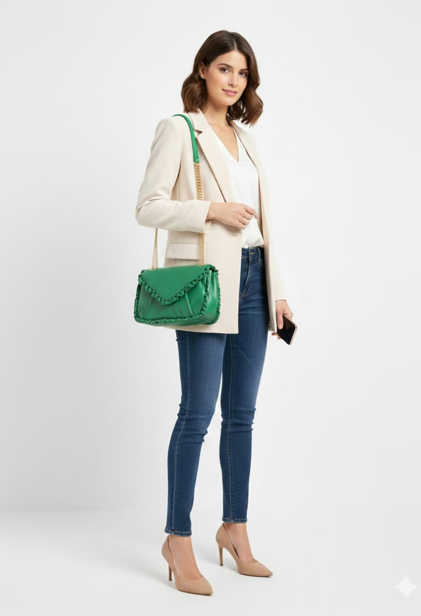 KADIN SARI ZİNCİR DETAYLI ASANSÖR SAPLI ÇANTA YEŞİL