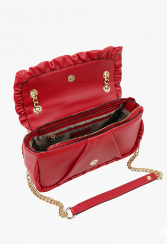 KADIN SARI ZİNCİR DETAYLI ASANSÖR SAPLI ÇANTA KIRMIZI