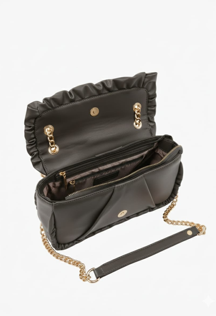 KADIN SARI ZİNCİR DETAYLI ASANSÖR SAPLI ÇANTA ANTRASİT