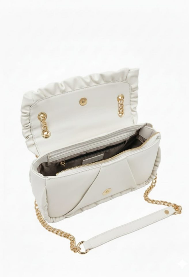KADIN SARI ZİNCİR DETAYLI ASANSÖR SAPLI ÇANTA BEYAZ