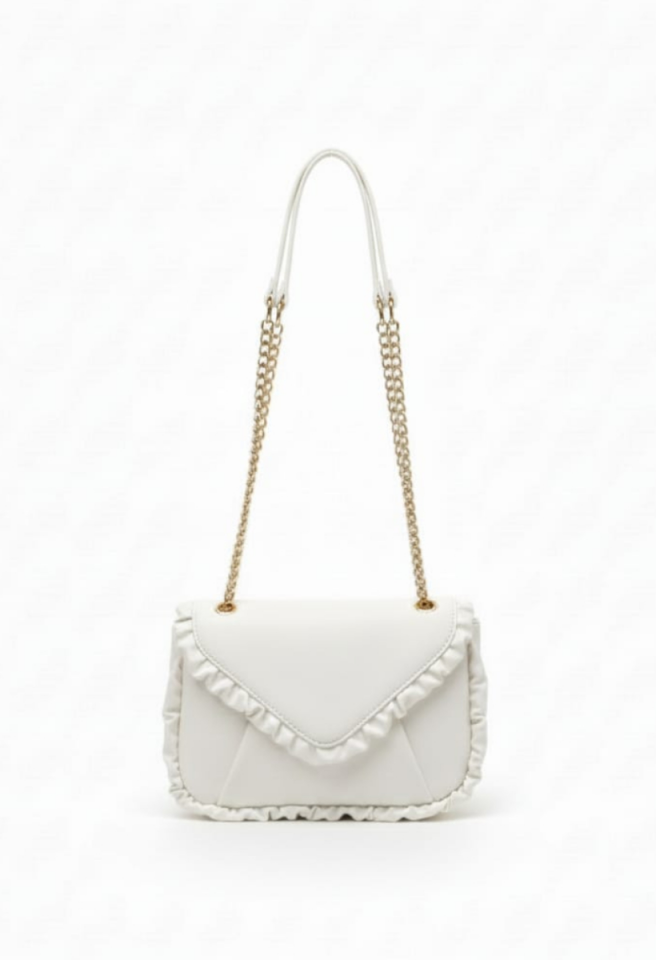 KADIN SARI ZİNCİR DETAYLI ASANSÖR SAPLI ÇANTA BEYAZ